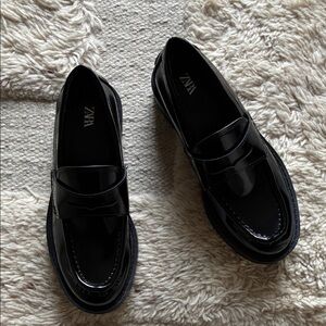 Zara Glossy Black Loafers